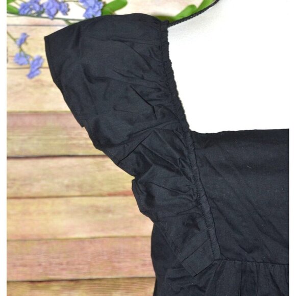 Ee:some Ladies Black Cropped Blouse Top Size L Cotton Square Neck Smocked Casual - Picture 3 of 9